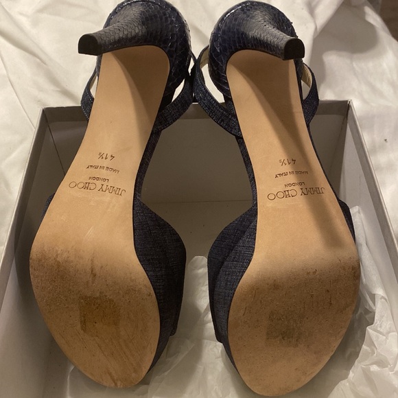 Jimmy Choo Kayden Leather Ankle-Wrap Sandal, Light Indigo/Navy ( Size 41 1/2 ) - Picture 5 of 7